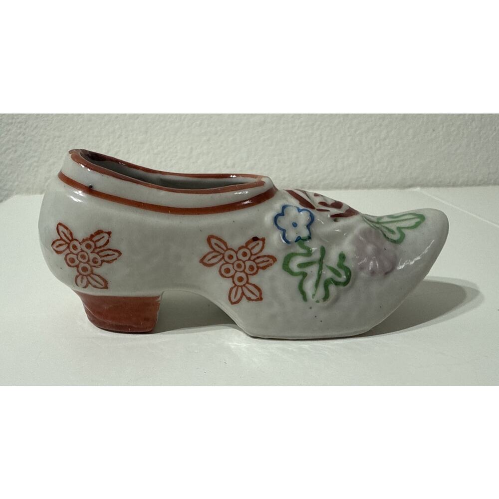 Vtg Handcrafted Japanese Porcelain Miniature Shoe‎ 4” Pin Cushion Japan Stamp